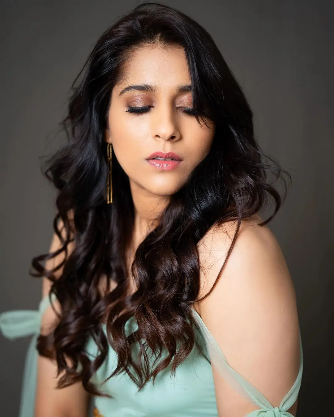 Rashmi Gautam Long Hair Green Gown